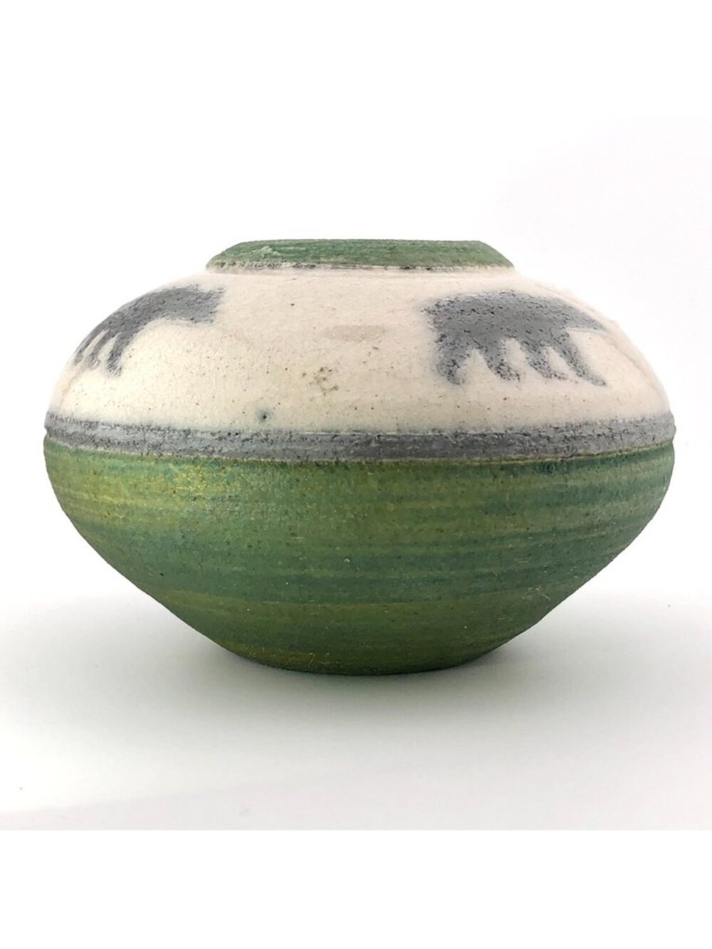 Jeremy Diller Raku Art Pottery Vase Southwest Iridescent Glaze Bears 2.25 inch
